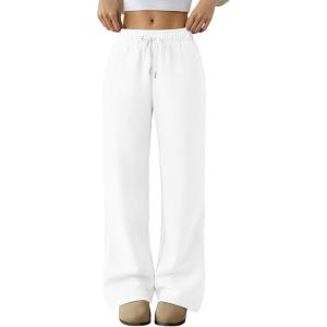 Trendy Queen Womens Sweatpants Baggy Wide Leg Barrel Pants Lounge Comfy Palazzo Joggers with Pockets(White)