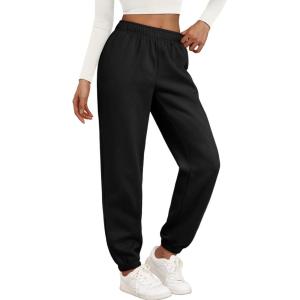 Trendy Queen Womens Sweatpants High Waisted Winter Baggy Lounge Pants Fall Active Fleece Comfy Joggers 2025(Black)
