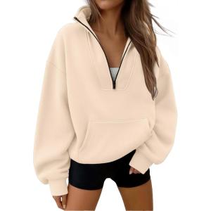 Trendy Queen Womens Sweatshirts Quarter Half Zip Pullover Oversized Hoodies Fall Fashion 2025 Winter Fleece Jackets Sweaters(Apricot)