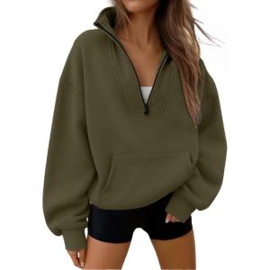 Trendy Queen Womens Sweatshirts Quarter Half Zip Pullover Oversized Hoodies Fall Fashion 2025 Winter Fleece Jackets Sweaters(Army Green)