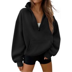 Trendy Queen Womens Sweatshirts Quarter Half Zip Pullover Oversized Hoodies Fall Fashion 2025 Winter Fleece Jackets Sweaters(Black)