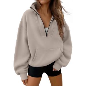 Trendy Queen Womens Sweatshirts Quarter Half Zip Pullover Oversized Hoodies Fall Fashion 2025 Winter Fleece Jackets Sweaters(Coffee Grey)