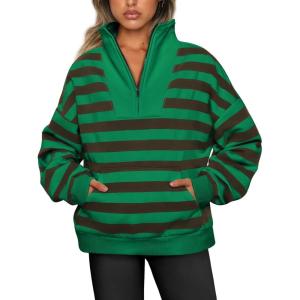 Trendy Queen Womens Sweatshirts Quarter Half Zip Pullover Oversized Hoodies Fall Fashion 2025 Winter Fleece Jackets Sweaters(Coffee and Green)