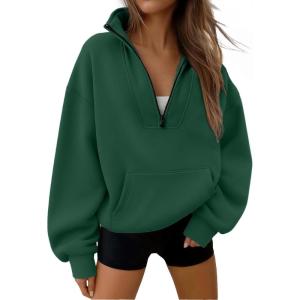 Trendy Queen Womens Sweatshirts Quarter Half Zip Pullover Oversized Hoodies Fall Fashion 2025 Winter Fleece Jackets Sweaters(Darkgreen)