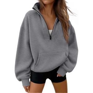 Trendy Queen Womens Sweatshirts Quarter Half Zip Pullover Oversized Hoodies Fall Fashion 2025 Winter Fleece Jackets Sweaters(Darkgrey)