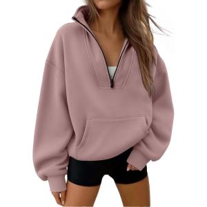 Trendy Queen Womens Sweatshirts Quarter Half Zip Pullover Oversized Hoodies Fall Fashion 2025 Winter Fleece Jackets Sweaters(Darkpink)