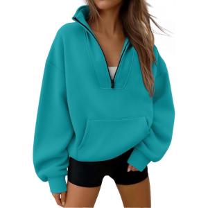 Trendy Queen Womens Sweatshirts Quarter Half Zip Pullover Oversized Hoodies Fall Fashion 2025 Winter Fleece Jackets Sweaters(Greenblue)