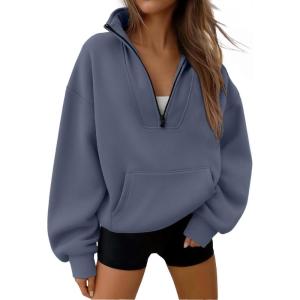 Trendy Queen Womens Sweatshirts Quarter Half Zip Pullover Oversized Hoodies Fall Fashion 2025 Winter Fleece Jackets Sweaters(Greyblue)
