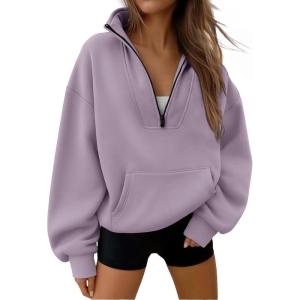 Trendy Queen Womens Sweatshirts Quarter Half Zip Pullover Oversized Hoodies Fall Fashion 2025 Winter Fleece Jackets Sweaters(Greypurple)