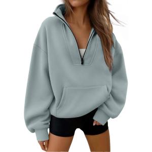 Trendy Queen Womens Sweatshirts Quarter Half Zip Pullover Oversized Hoodies Fall Fashion 2025 Winter Fleece Jackets Sweaters(Light Green)