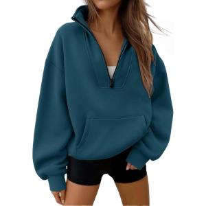 Trendy Queen Womens Sweatshirts Quarter Half Zip Pullover Oversized Hoodies Fall Fashion 2025 Winter Fleece Jackets Sweaters(Navy)
