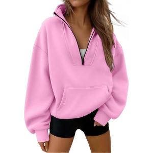 Trendy Queen Womens Sweatshirts Quarter Half Zip Pullover Oversized Hoodies Fall Fashion 2025 Winter Fleece Jackets Sweaters(Pink)