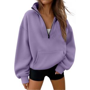 Trendy Queen Womens Sweatshirts Quarter Half Zip Pullover Oversized Hoodies Fall Fashion 2025 Winter Fleece Jackets Sweaters(Purple)