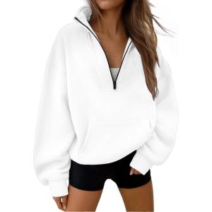 Trendy Queen Womens Sweatshirts Quarter Half Zip Pullover Oversized Hoodies Fall Fashion 2025 Winter Fleece Jackets Sweaters(White)