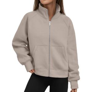 Trendy Queen Womens Sweatshirts Zip Up Hoodies Cropped Crewneck Pullover Casual Jackets Y2k Clothes Fall Fashion Outfits 2025(Coffeegrey)