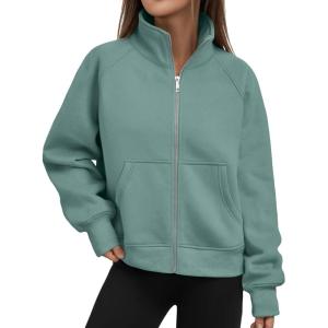 Trendy Queen Womens Sweatshirts Zip Up Hoodies Cropped Crewneck Pullover Casual Jackets Y2k Clothes Fall Fashion Outfits 2025(Green)