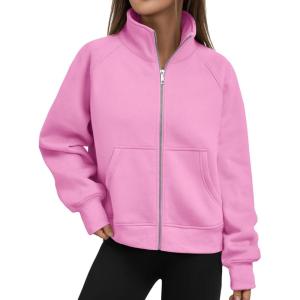 Trendy Queen Womens Sweatshirts Zip Up Hoodies Cropped Crewneck Pullover Casual Jackets Y2k Clothes Fall Fashion Outfits 2025(Pink)