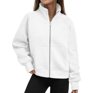 Trendy Queen Womens Sweatshirts Zip Up Hoodies Cropped Crewneck Pullover Casual Jackets Y2k Clothes Fall Fashion Outfits 2025(White)