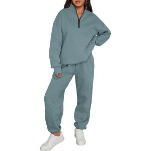 Trendy Queen Womens Sweatsuits 2 Piece Outfits Fall Lounge Sweat Sets Half Zip Sweatshirts with Baggy Sweatpants(Bluegreen)