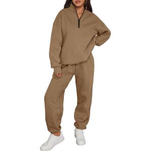 Trendy Queen Womens Sweatsuits 2 Piece Outfits Fall Lounge Sweat Sets Half Zip Sweatshirts with Baggy Sweatpants(Coffee)