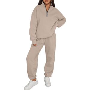 Trendy Queen Womens Sweatsuits 2 Piece Outfits Fall Lounge Sweat Sets Half Zip Sweatshirts with Baggy Sweatpants(Coffeegrey)