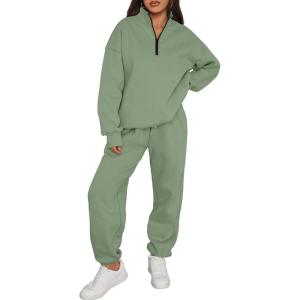 Trendy Queen Womens Sweatsuits 2 Piece Outfits Fall Lounge Sweat Sets Half Zip Sweatshirts with Baggy Sweatpants(Green)