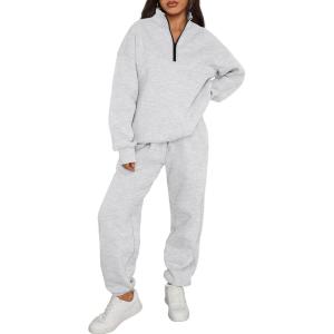 Trendy Queen Womens Sweatsuits 2 Piece Outfits Fall Lounge Sweat Sets Half Zip Sweatshirts with Baggy Sweatpants(Grey)