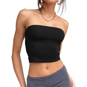 Trendy Queen Womens Tube Tops Strapless Crop Tops Basic Backless Sleeveless Bandeau Going Out Cute 2025 Summer Outfits(Black)