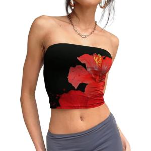 Trendy Queen Womens Tube Tops Strapless Crop Tops Basic Backless Sleeveless Bandeau Going Out Cute 2025 Summer Outfits(Floralred)