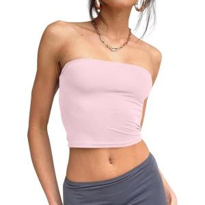 Trendy Queen Womens Tube Tops Strapless Crop Tops Basic Backless Sleeveless Bandeau Going Out Cute 2025 Summer Outfits(Pink)