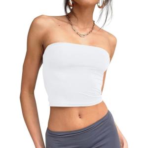 Trendy Queen Womens Tube Tops Strapless Crop Tops Basic Backless Sleeveless Bandeau Going Out Cute 2025 Summer Outfits(White)