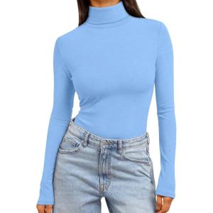 Trendy Queen Women’s Turtleneck Long Sleeve Shirts Fall Fashion Basic Thermal Underwear Tops Winter Clothes 2025(Baby Blue)