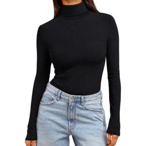 Trendy Queen Women’s Turtleneck Long Sleeve Shirts Fall Fashion Basic Thermal Underwear Tops Winter Clothes 2025(Black)