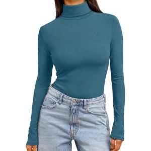 Trendy Queen Women’s Turtleneck Long Sleeve Shirts Fall Fashion Basic Thermal Underwear Tops Winter Clothes 2025(Blue)