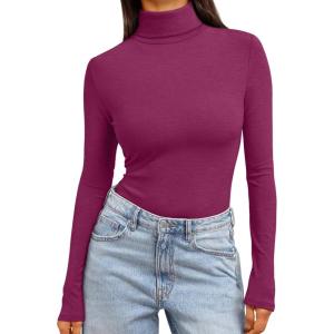 Trendy Queen Women’s Turtleneck Long Sleeve Shirts Fall Fashion Basic Thermal Underwear Tops Winter Clothes 2025(Fuchsia)