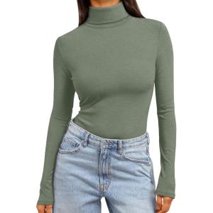 Trendy Queen Women’s Turtleneck Long Sleeve Shirts Fall Fashion Basic Thermal Underwear Tops Winter Clothes 2025(Light Green)