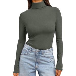 Trendy Queen Women’s Turtleneck Long Sleeve Shirts Fall Fashion Basic Thermal Underwear Tops Winter Clothes 2025(Olive)