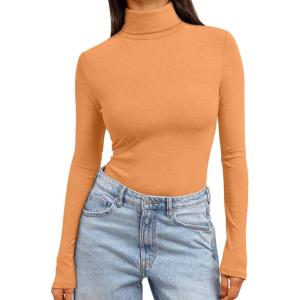 Trendy Queen Women’s Turtleneck Long Sleeve Shirts Fall Fashion Basic Thermal Underwear Tops Winter Clothes 2025(Orange)