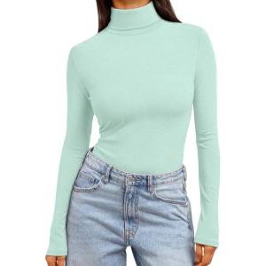 Trendy Queen Women’s Turtleneck Long Sleeve Shirts Fall Fashion Basic Thermal Underwear Tops Winter Clothes 2025(Sage)