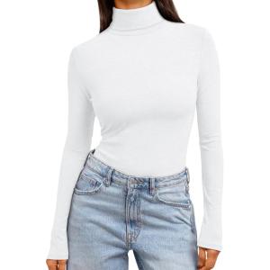 Trendy Queen Women’s Turtleneck Long Sleeve Shirts Fall Fashion Basic Thermal Underwear Tops Winter Clothes 2025(White)