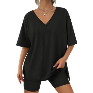 Trendy Queen Womens Two Piece Lounge Sets Summer Outfits 2025 Spring Fashion Vacation Tops Shorts Matching Tracksuits(Black)