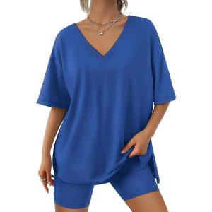Trendy Queen Womens Two Piece Lounge Sets Summer Outfits 2025 Spring Fashion Vacation Tops Shorts Matching Tracksuits(Blue)