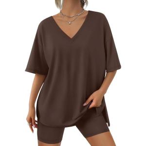 Trendy Queen Womens Two Piece Lounge Sets Summer Outfits 2025 Spring Fashion Vacation Tops Shorts Matching Tracksuits(Brown)