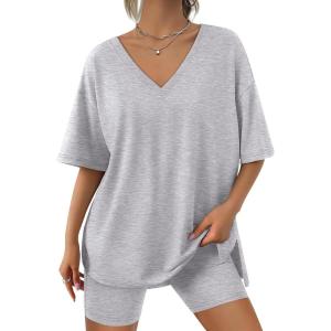 Trendy Queen Womens Two Piece Lounge Sets Summer Outfits 2025 Spring Fashion Vacation Tops Shorts Matching Tracksuits(Grey)