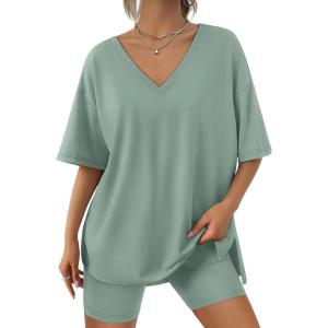 Trendy Queen Womens Two Piece Lounge Sets Summer Outfits 2025 Spring Fashion Vacation Tops Shorts Matching Tracksuits(Lightgreen)