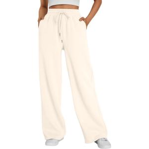 Trendy Queen Womens Wide Leg Fleece Lined Sweatpants Winter Baggy Lounge Travel Pants Fashion Outfits 2025 Joggers Clothes(Apricot)