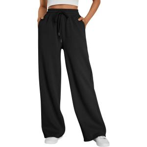 Trendy Queen Womens Wide Leg Fleece Lined Sweatpants Winter Baggy Lounge Travel Pants Fashion Outfits 2025 Joggers Clothes(Black)