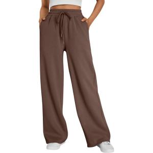 Trendy Queen Womens Wide Leg Fleece Lined Sweatpants Winter Baggy Lounge Travel Pants Fashion Outfits 2025 Joggers Clothes(Chocolate)