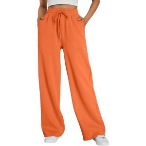 Trendy Queen Womens Wide Leg Fleece Lined Sweatpants Winter Baggy Lounge Travel Pants Fashion Outfits 2025 Joggers Clothes(Orange)