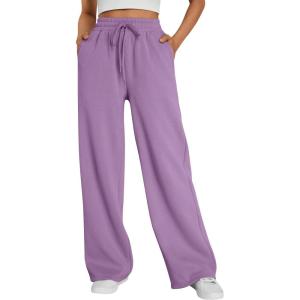 Trendy Queen Womens Wide Leg Fleece Lined Sweatpants Winter Baggy Lounge Travel Pants Fashion Outfits 2025 Joggers Clothes(Purple)